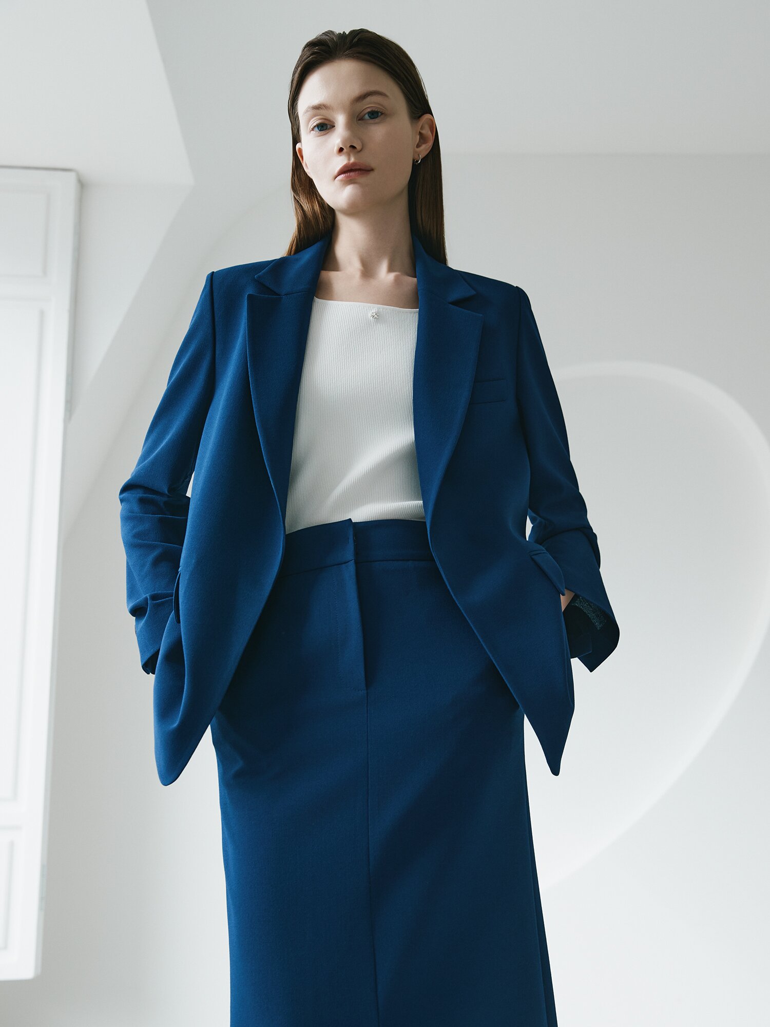 루즈핏 백 슬릿 오픈 재킷 (DARK BLUE)