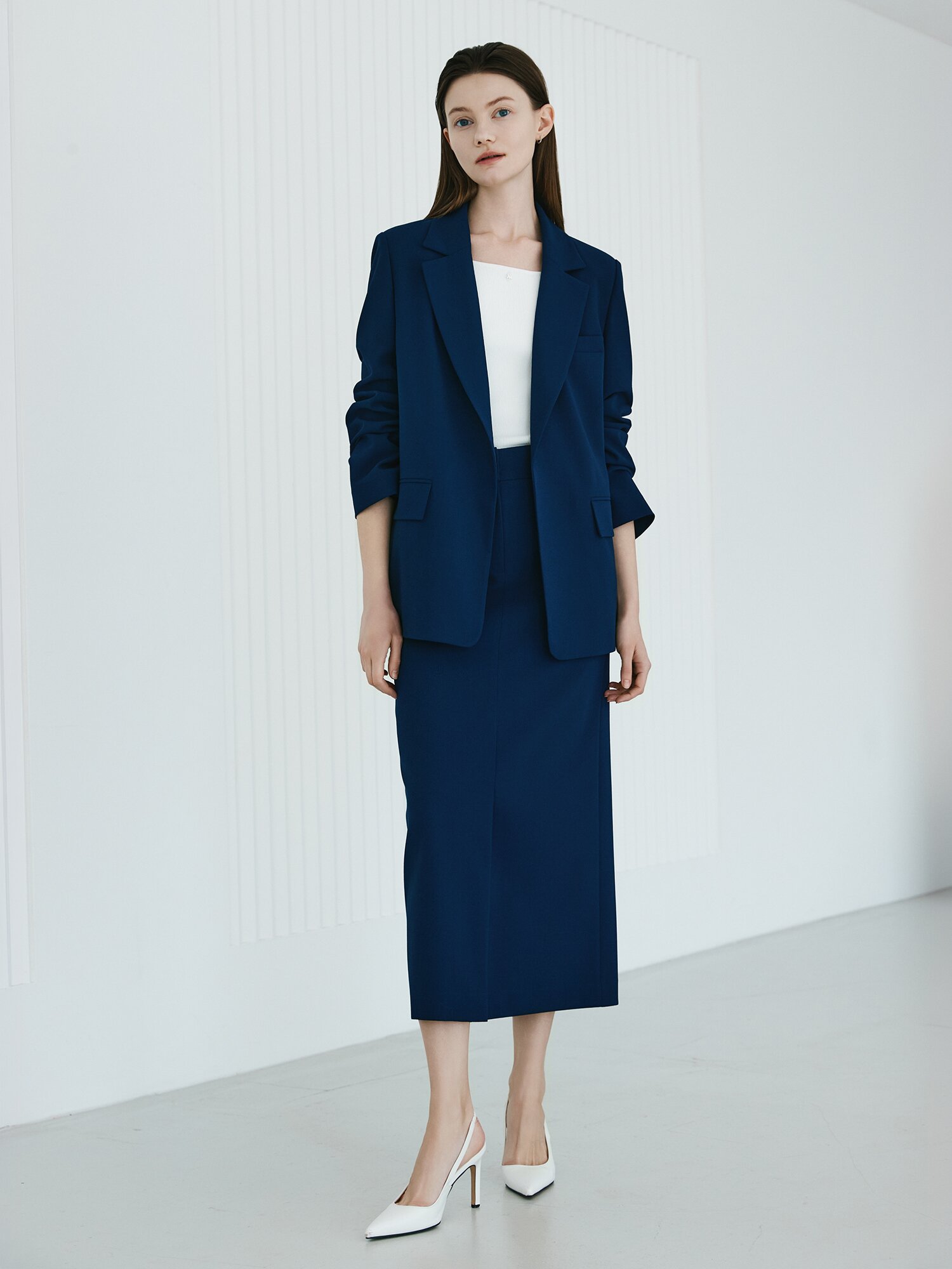 루즈핏 백 슬릿 오픈 재킷 (DARK BLUE)