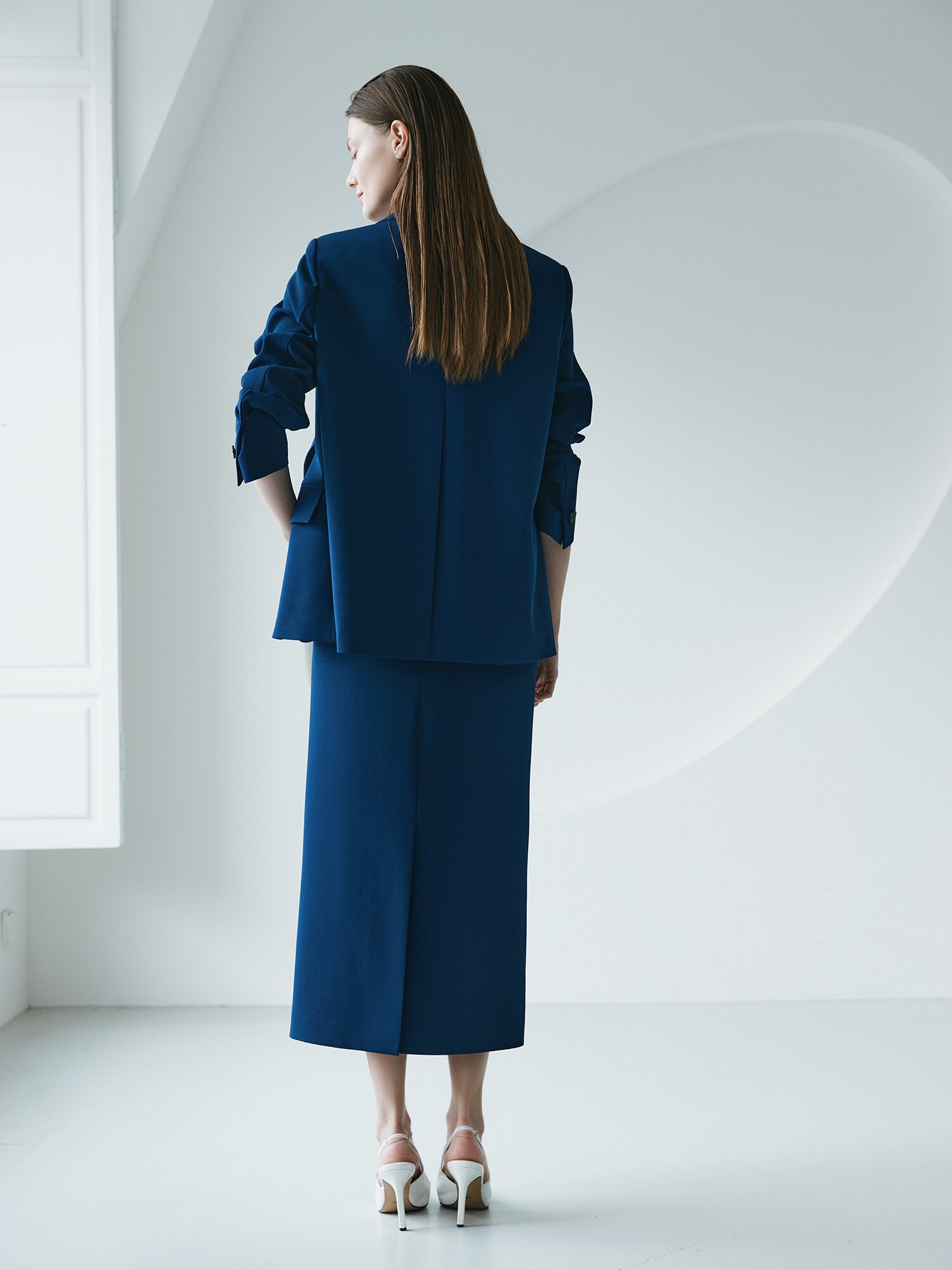 루즈핏 백 슬릿 오픈 재킷 (DARK BLUE)