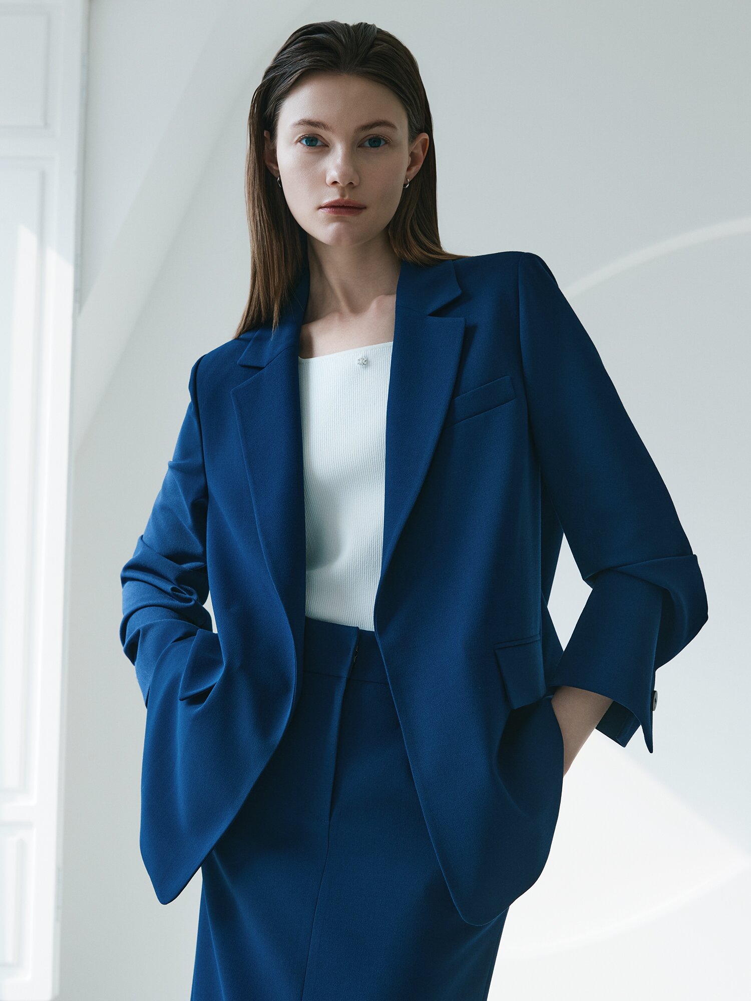 루즈핏 백 슬릿 오픈 재킷 (DARK BLUE)