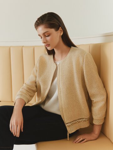 트위드 라운드넥 집업 재킷 