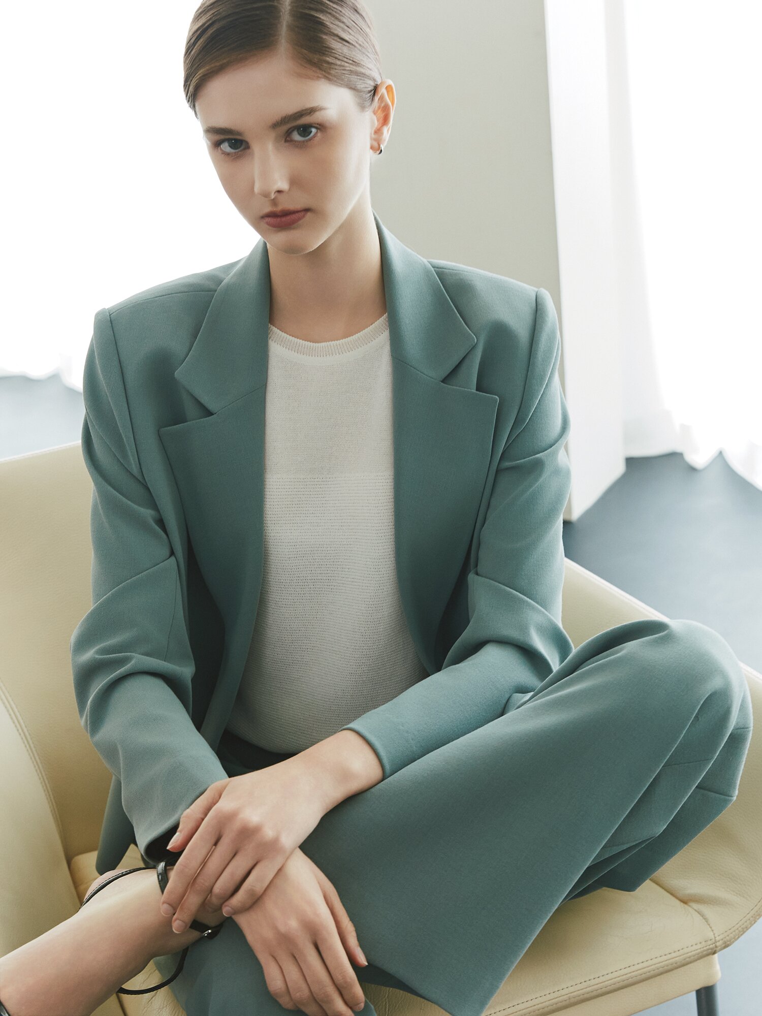 테일러드 더블 원버튼 크롭 재킷 (MINT)