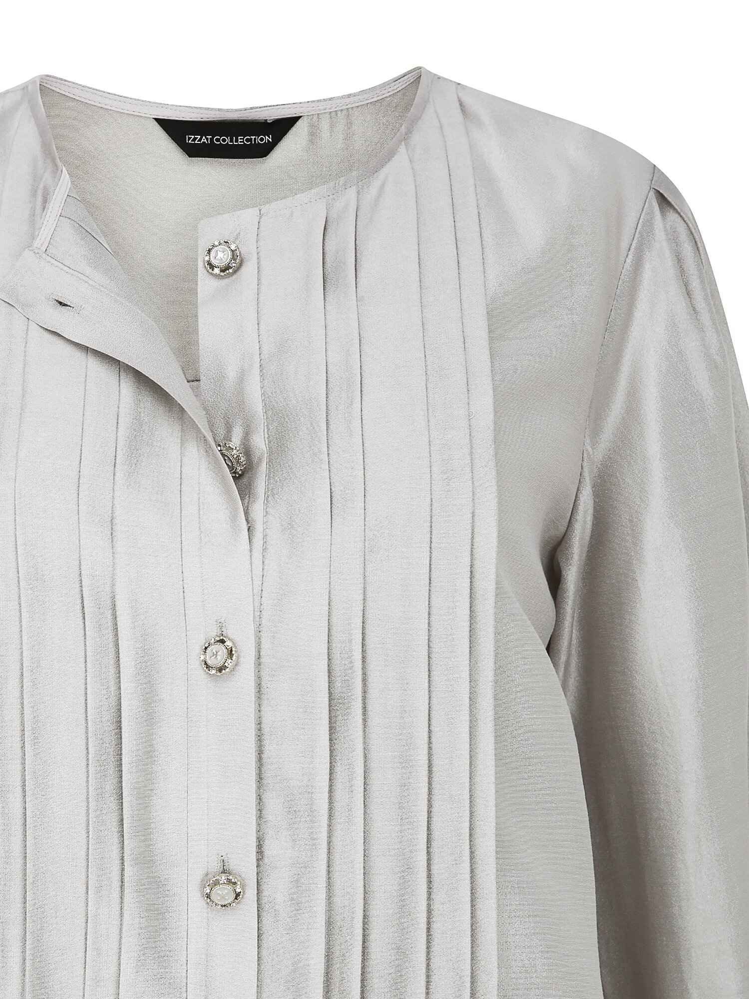 타이 핀턱 라운드넥 블라우스 (GREY)