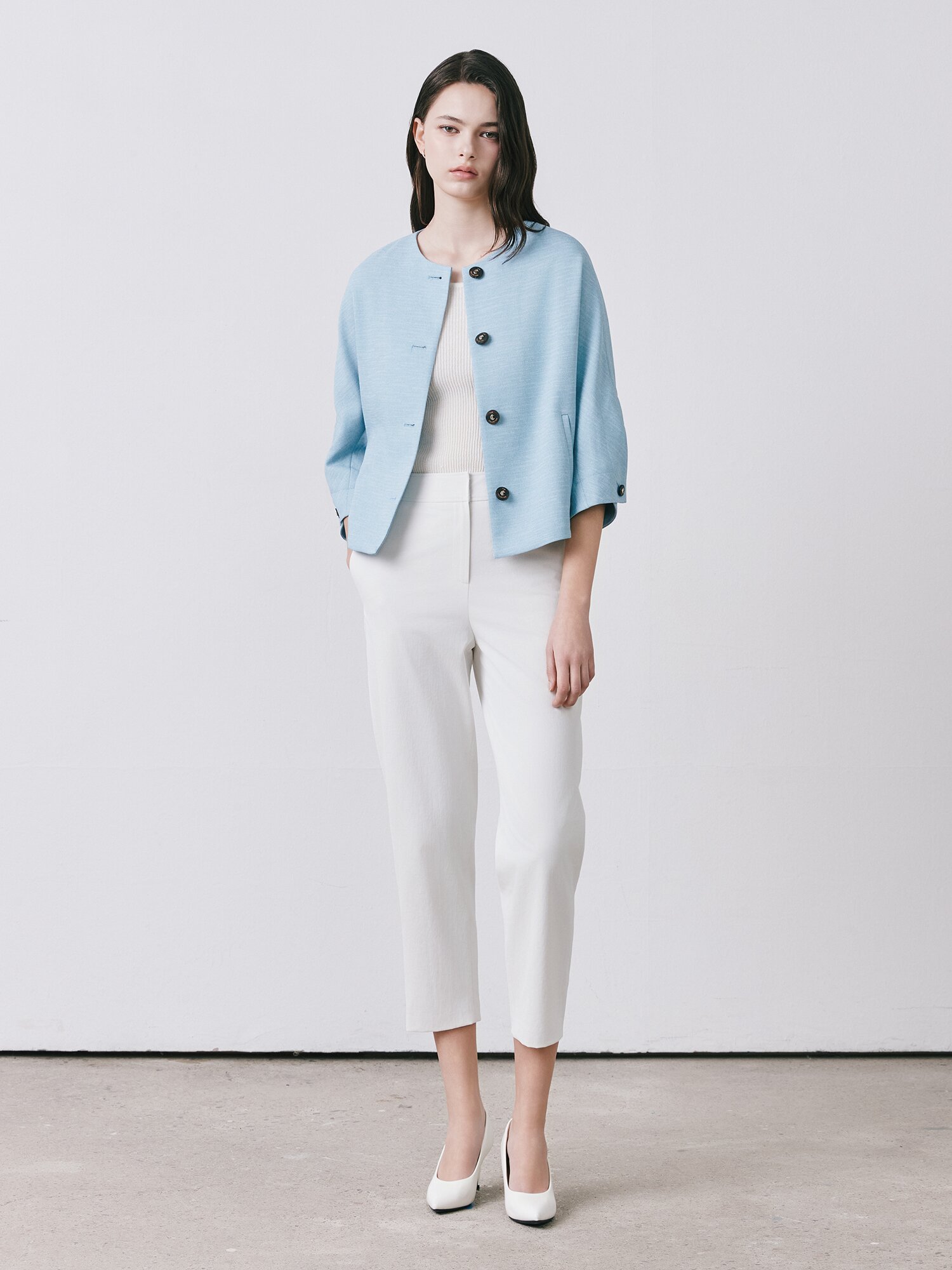 루즈핏 돌먼 라운드넥 재킷 (SKY BLUE)