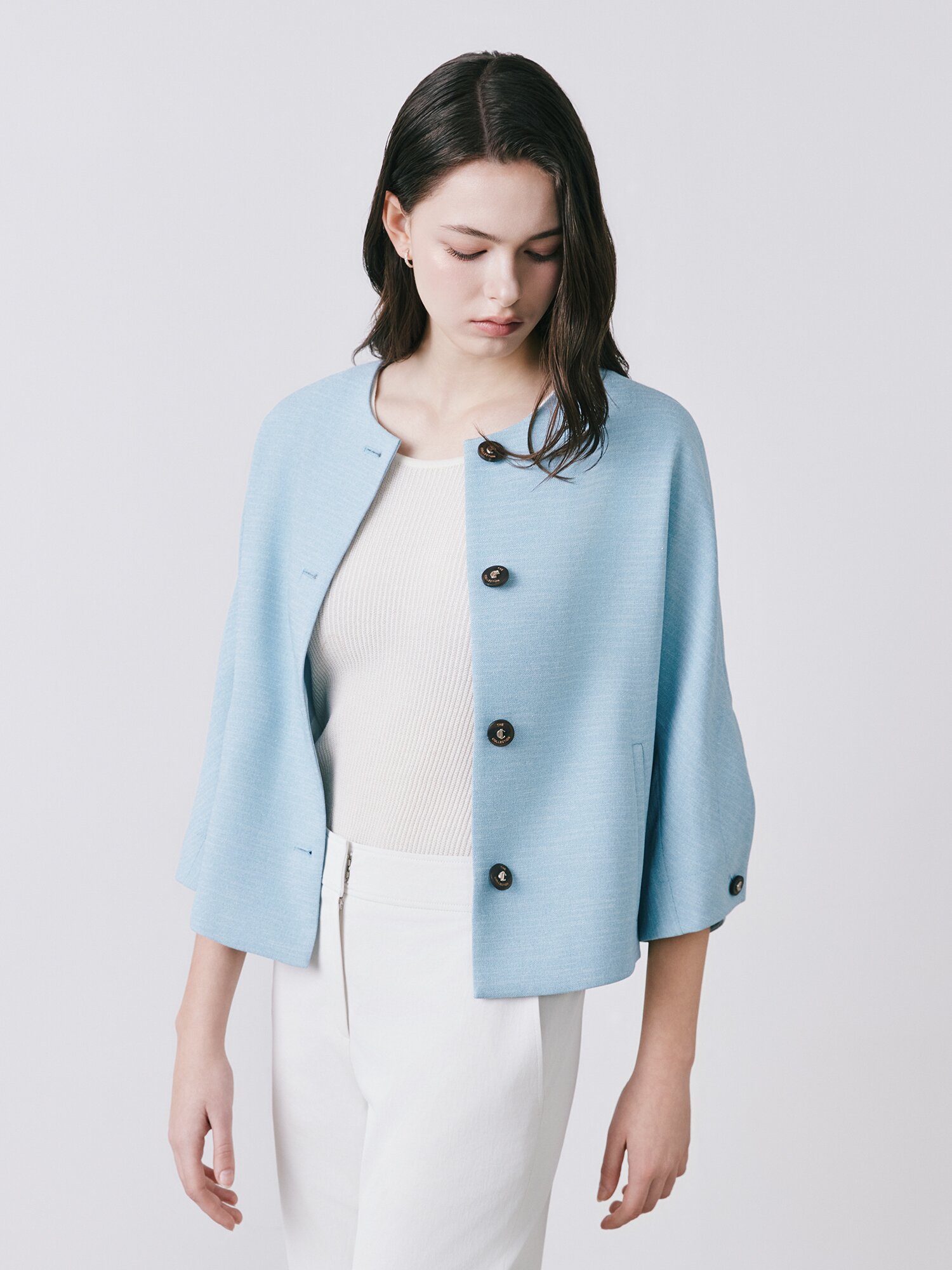루즈핏 돌먼 라운드넥 재킷 (SKY BLUE)