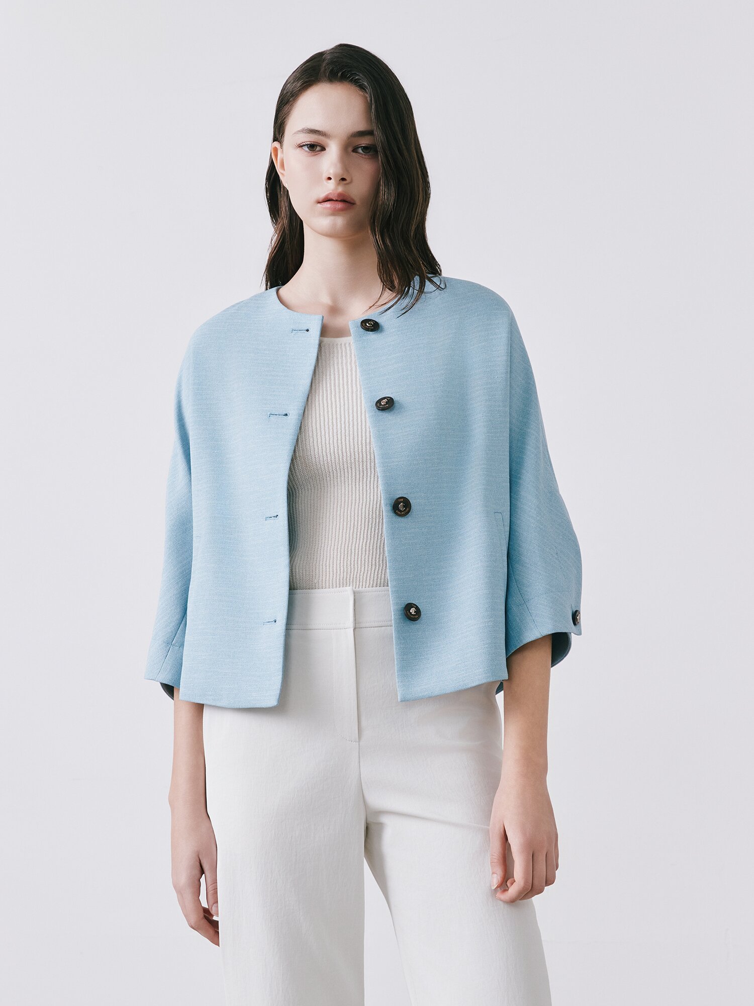 루즈핏 돌먼 라운드넥 재킷 (SKY BLUE)