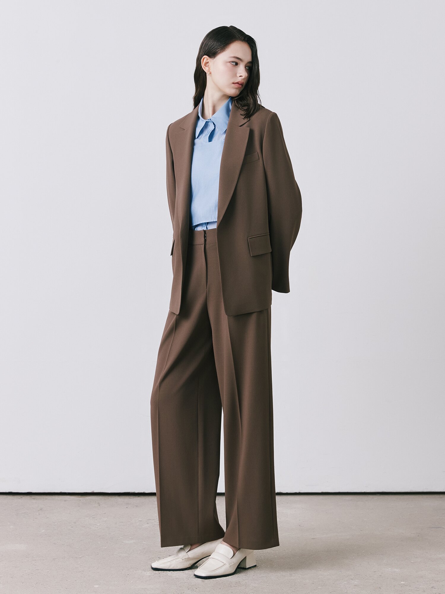 히든 버튼 원턱 와이드 팬츠 (BROWN)