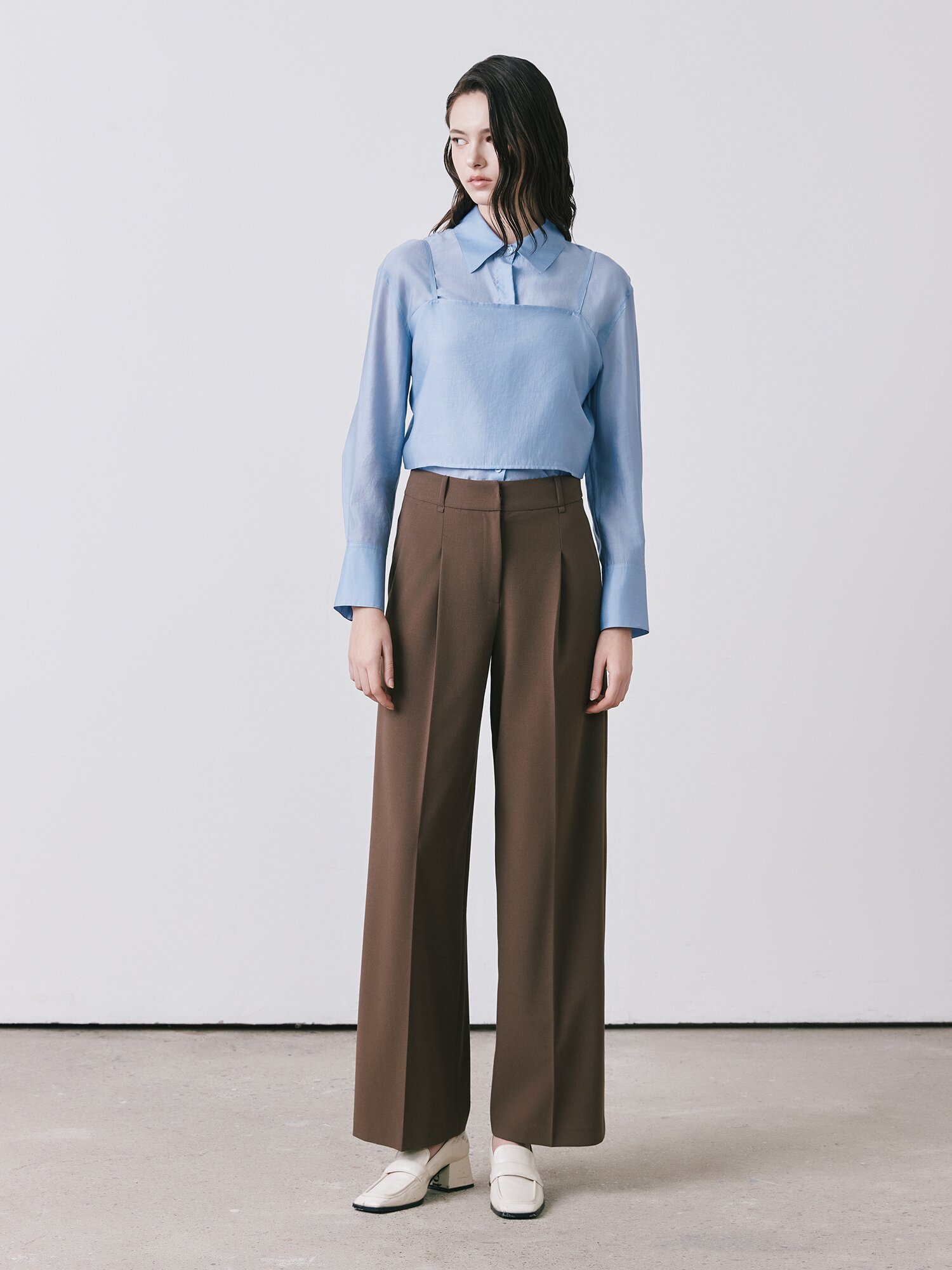 히든 버튼 원턱 와이드 팬츠 (BROWN)