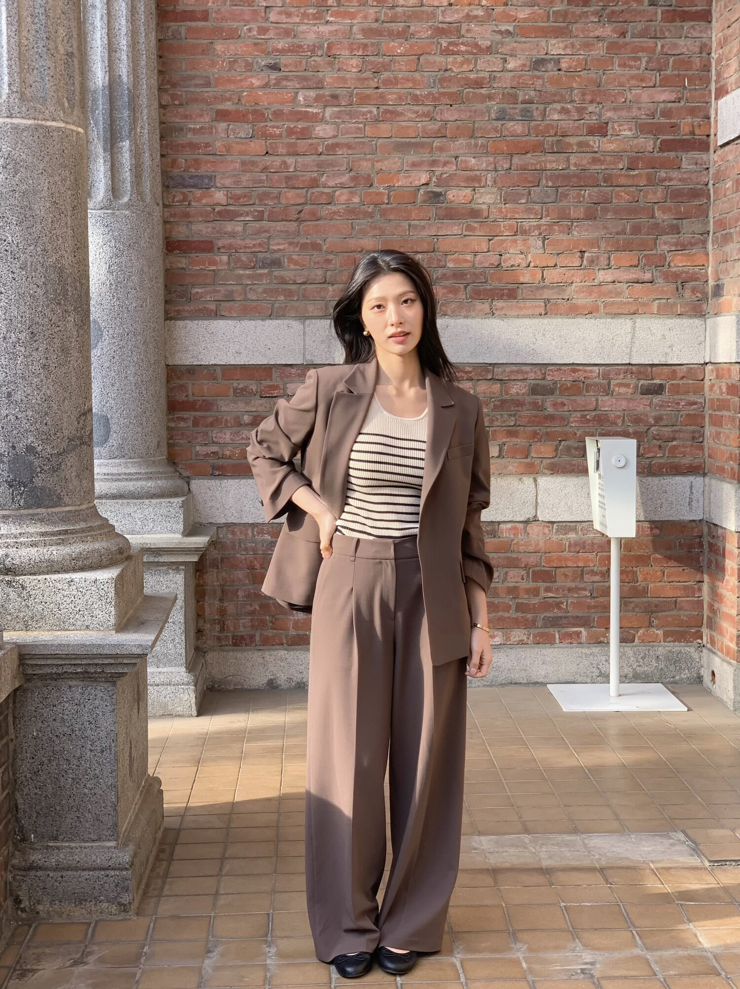 히든 버튼 원턱 와이드 팬츠 (BROWN)