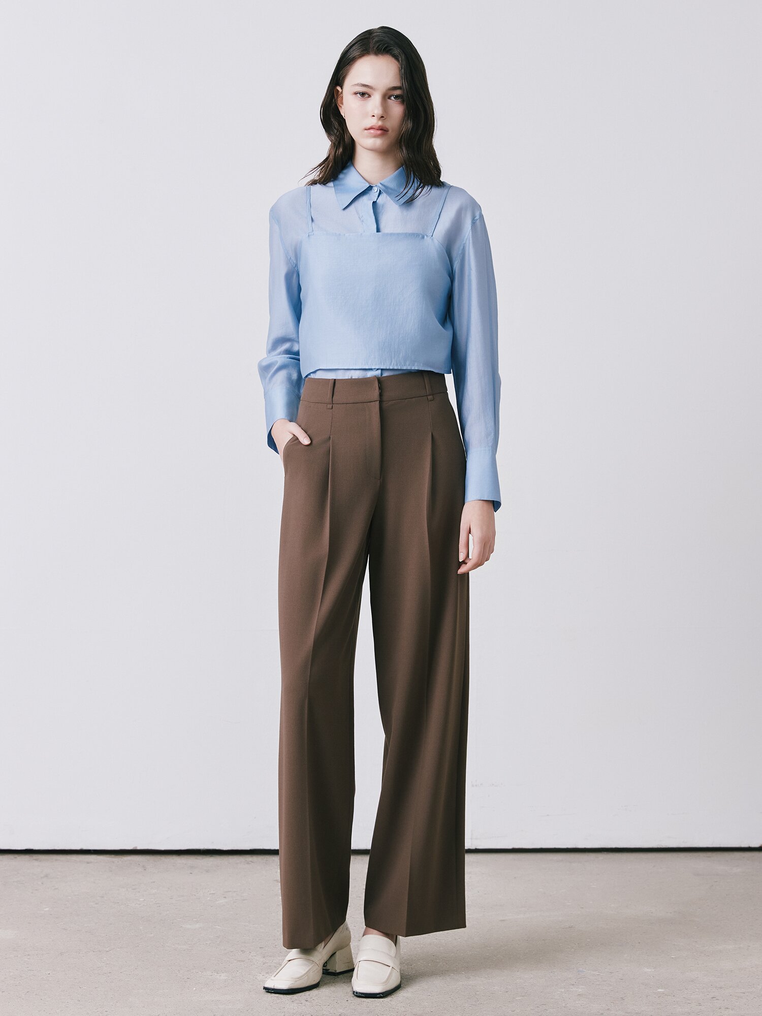 히든 버튼 원턱 와이드 팬츠 (BROWN)