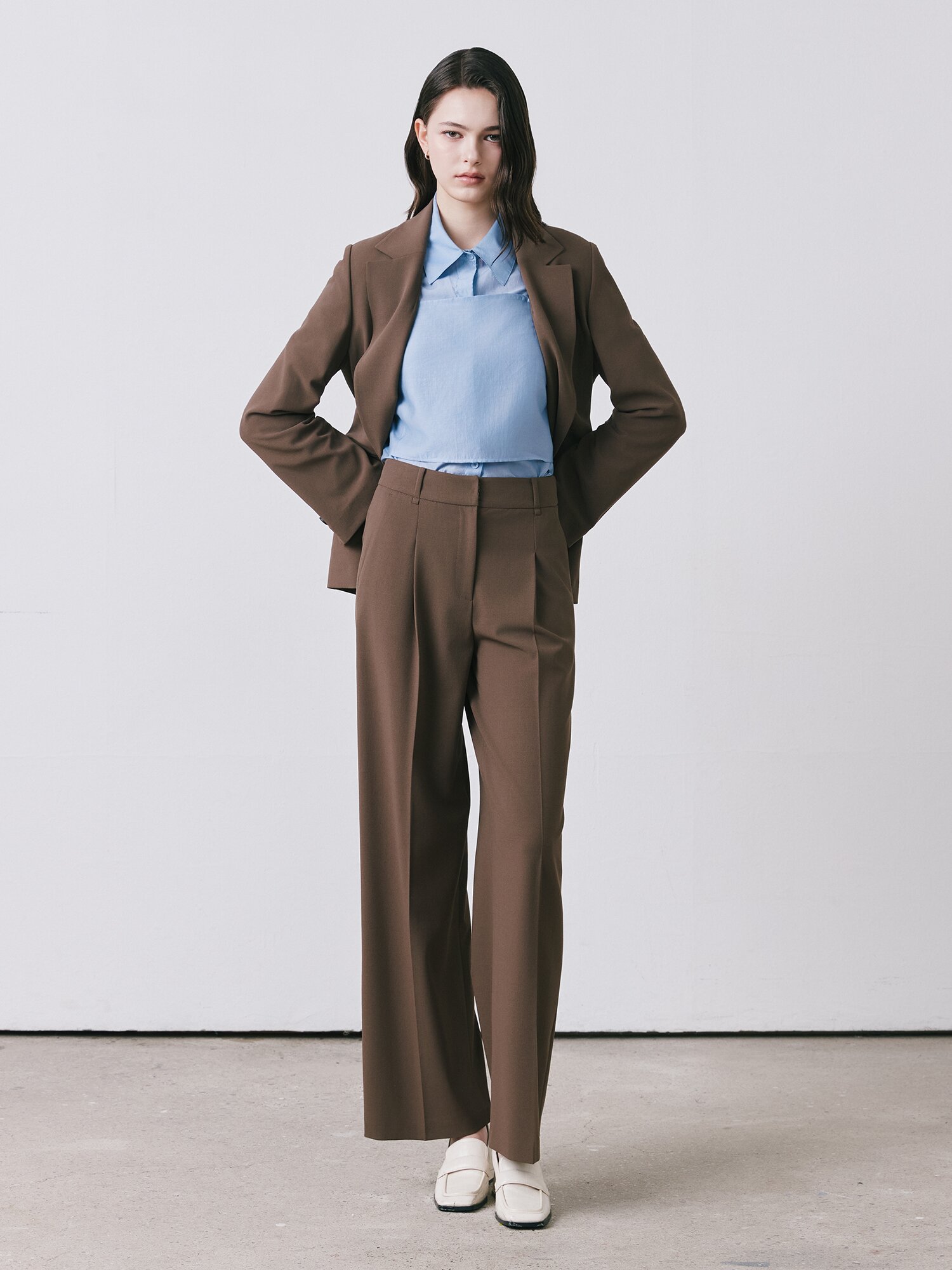 히든 버튼 원턱 와이드 팬츠 (BROWN)