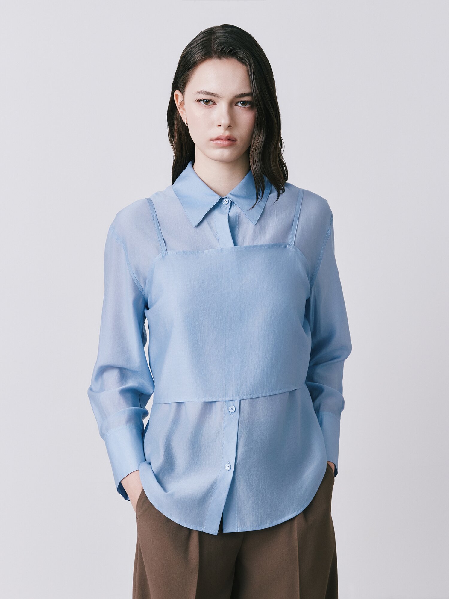 시스루 블라우스 +뷔스티에 세트 (BLUE)