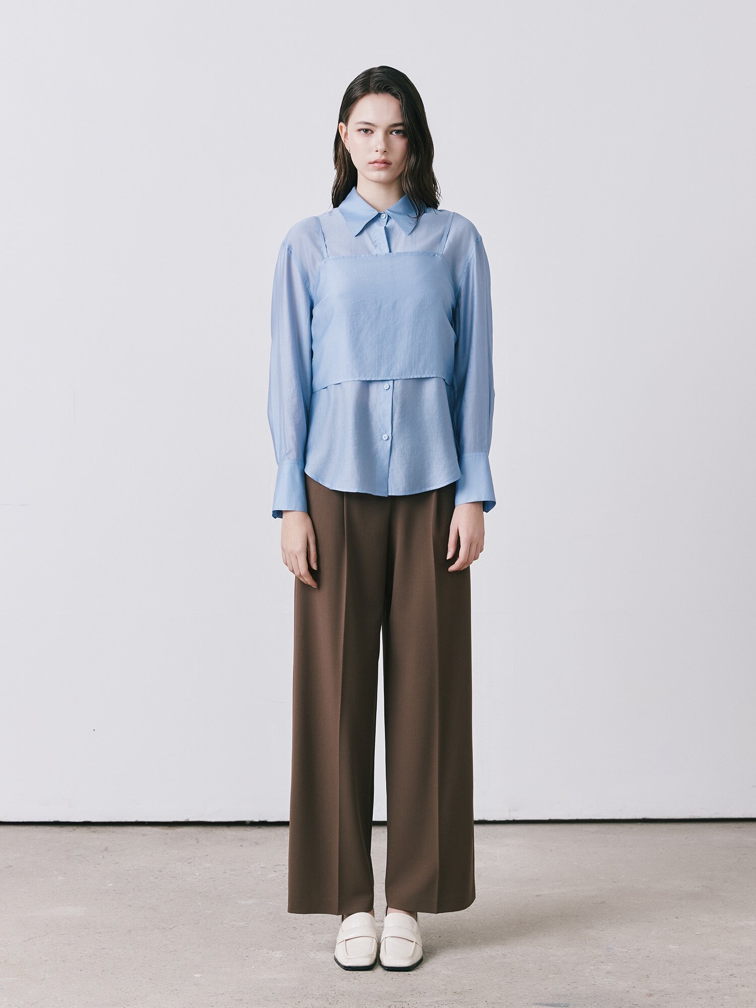 시스루 블라우스 +뷔스티에 세트 (BLUE)