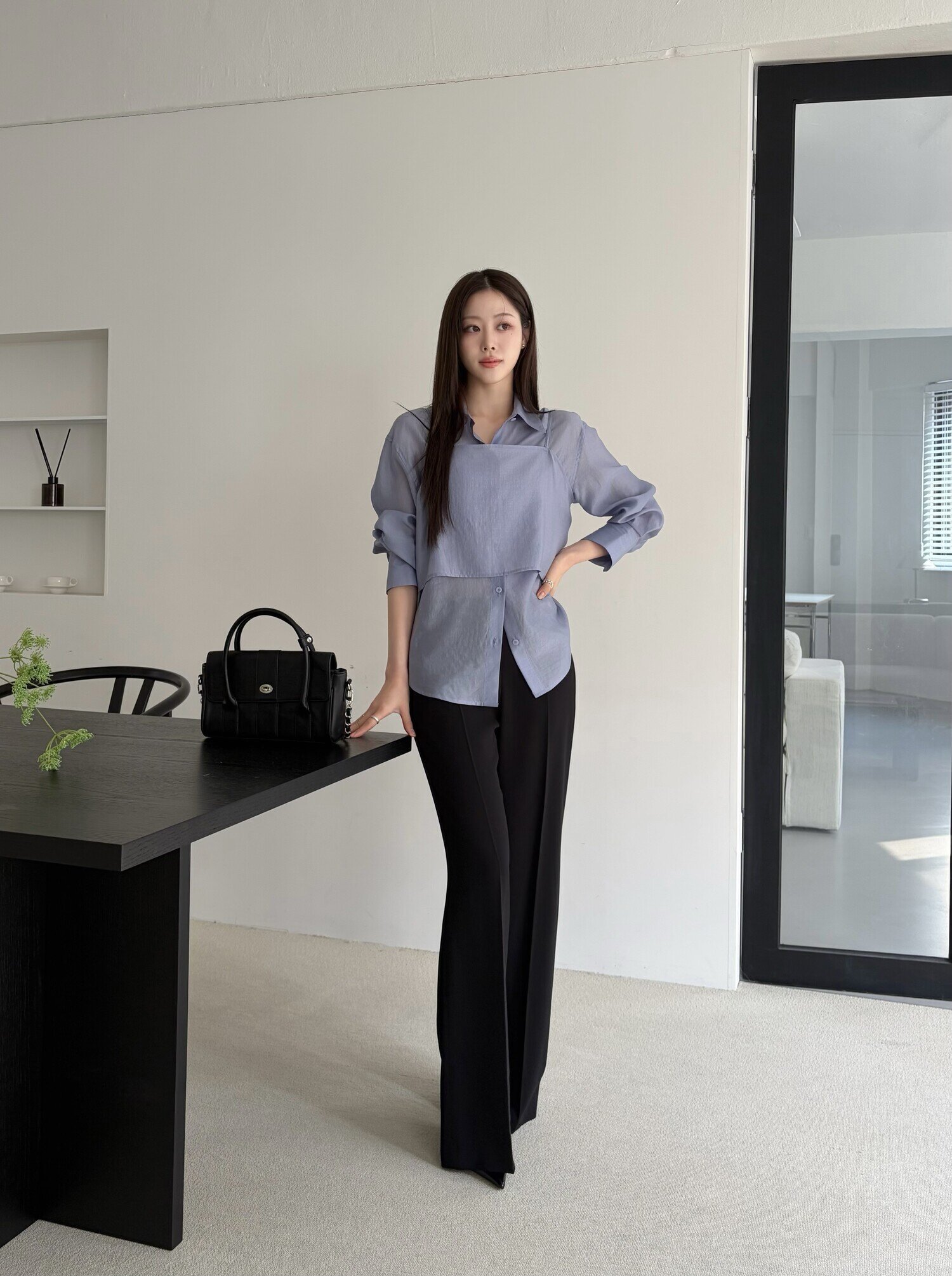 시스루 블라우스 +뷔스티에 세트 (BLUE)