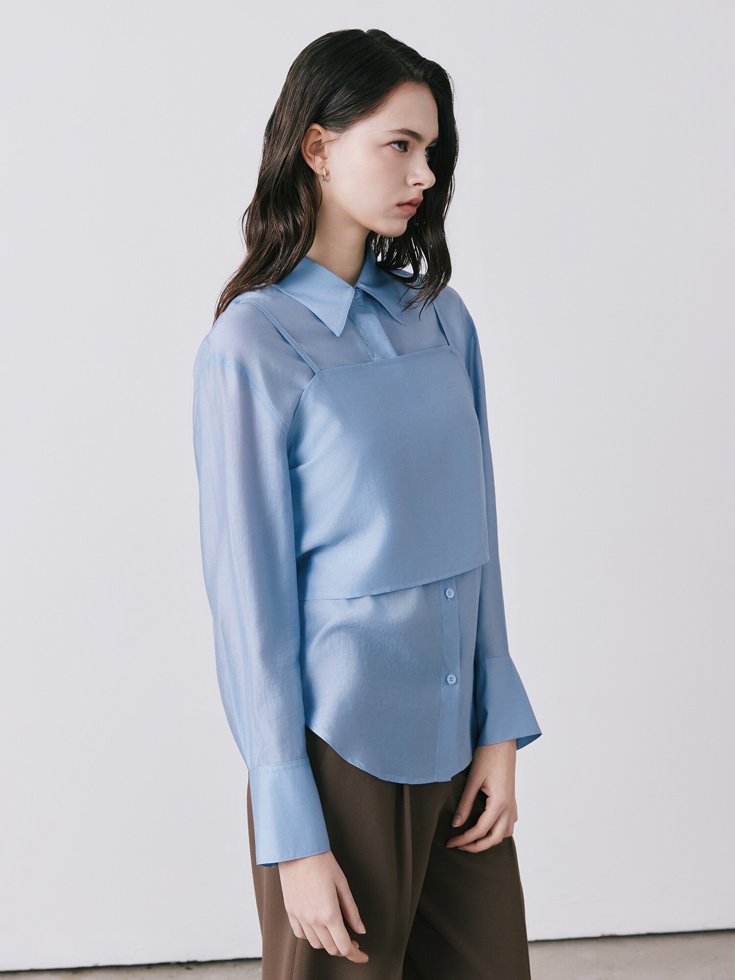 시스루 블라우스 +뷔스티에 세트 (BLUE)