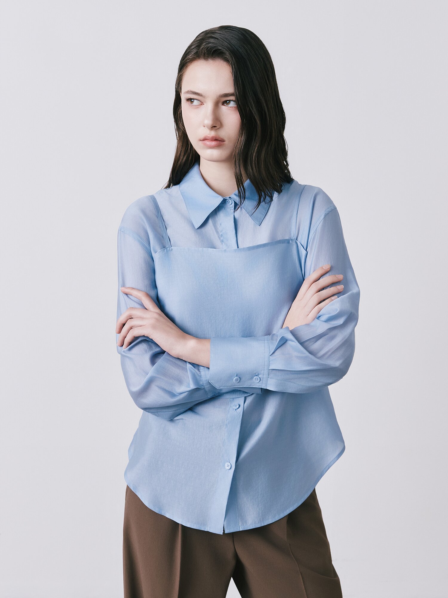 시스루 블라우스 +뷔스티에 세트 (BLUE)