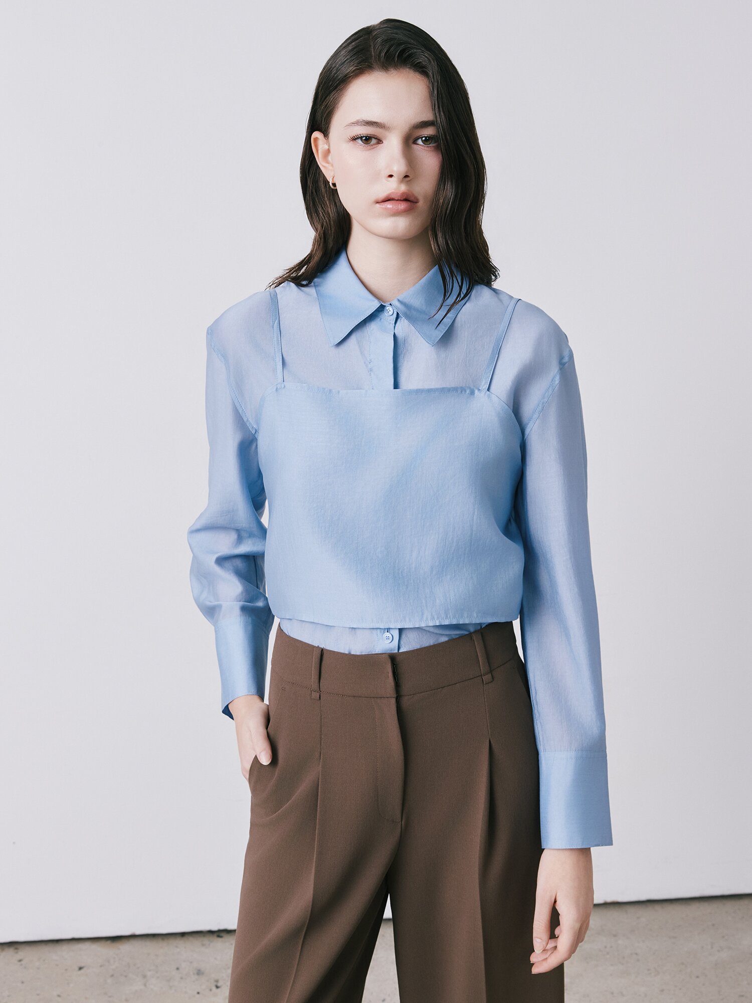 시스루 블라우스 +뷔스티에 세트 (BLUE)