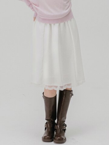 레이스 사틴 미디 스커트 (아이보리)