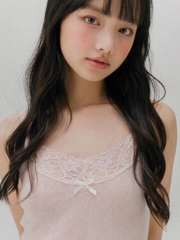 하트 펀칭 니트 나시 탑 (딥핑크)