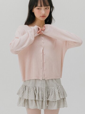 하트 펀칭 니트 가디건 (딥핑크)