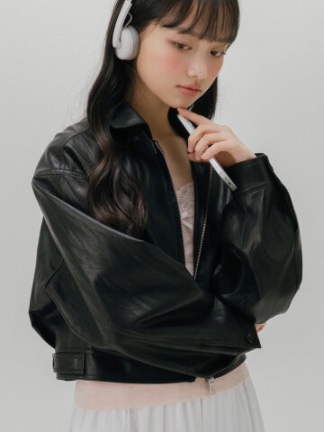 크롭 레더 자켓 (블랙)