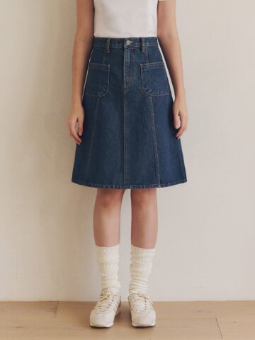 미디 플레어 데님 스커트 / 인디고
