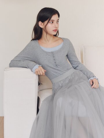 레이어드 헨리넥 티셔츠 / 그레이