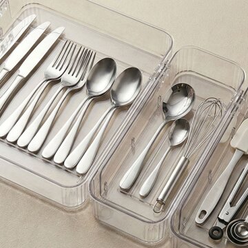 HICKIES 투명 길이조절 서랍정리함 3단 칸막이 트레이 속옷 키친 문구 보관세트