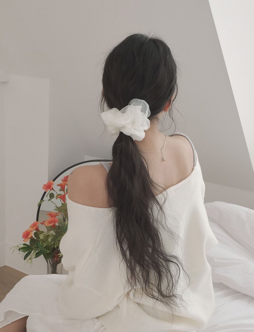 [자체제작/3개세트] 이중 새틴 쉬폰 빅 스크런치