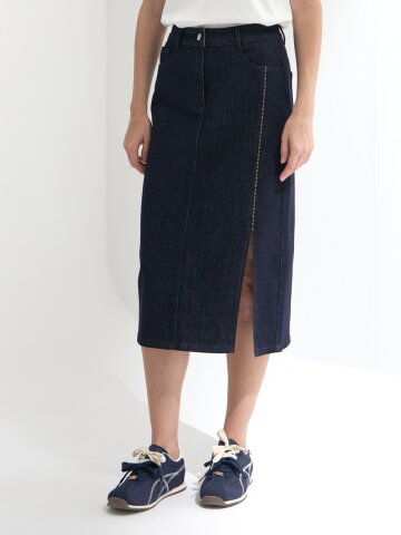 아벤티오 스티치 슬릿 데님 스커트