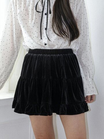 LS_Velvet frill mini skirt_BLACK