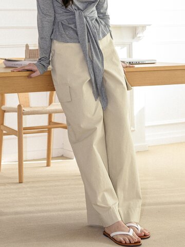 LS_Wide cargo cotton pants_BEIGE