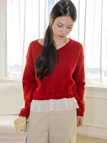 LS_Casual layered knit top_RED