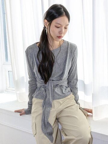 LS_Tie waist fitted top_3color