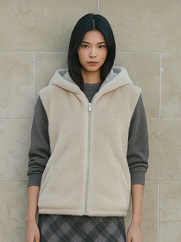 클래식 후드 FAUX밍크 퍼 집업베스트_SOVS250102