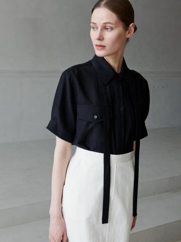포켓 타이 셔츠 블라우스_블랙