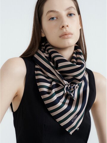 Stripe Square Silk Scarf 90 - Navy/Green
