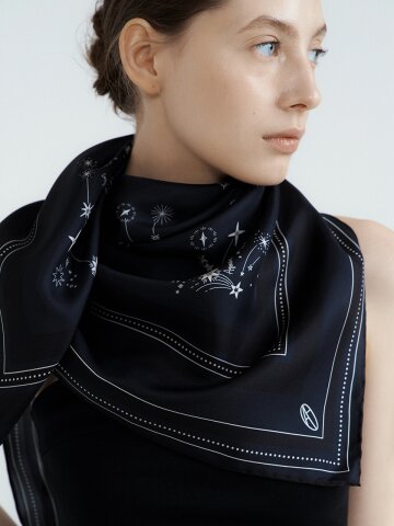 Zodiac Square Silk Scarf 90 - Deep Navy