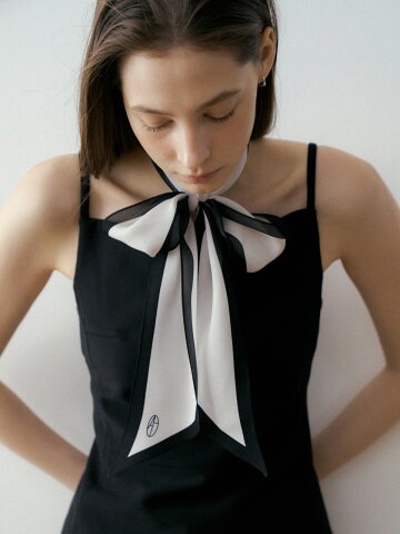 Lumiere Long Silk Scarf - Black/Cream