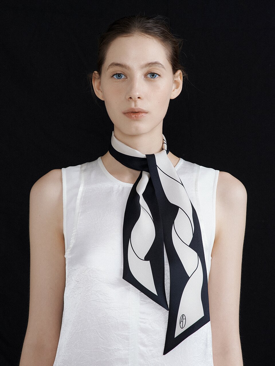 Drape Ribbon Long Twilly Silk Scarf - Deep Navy