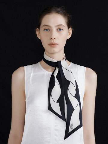 Drape Ribbon Long Twilly Silk Scarf - Deep Navy