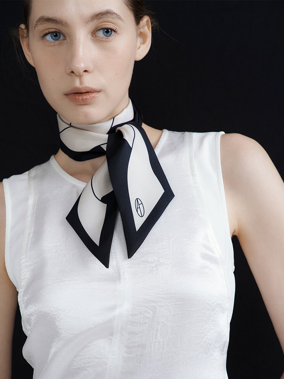 Drape Ribbon Long Twilly Silk Scarf - Deep Navy