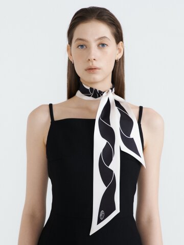 Drape Ribbon Long Twilly Silk Scarf - Cream