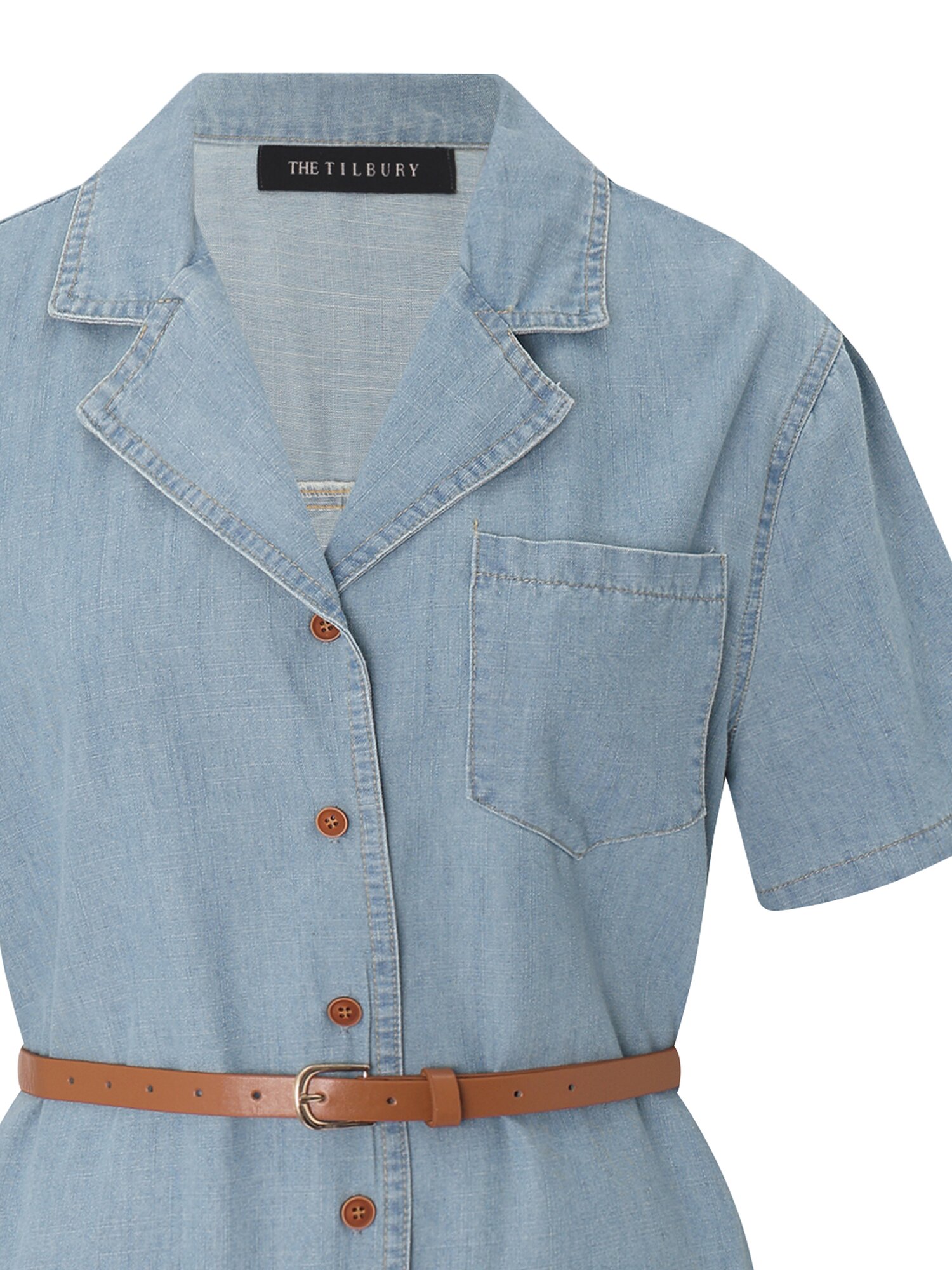 오픈 칼라 데님 롱 원피스 (LIGHT BLUE)