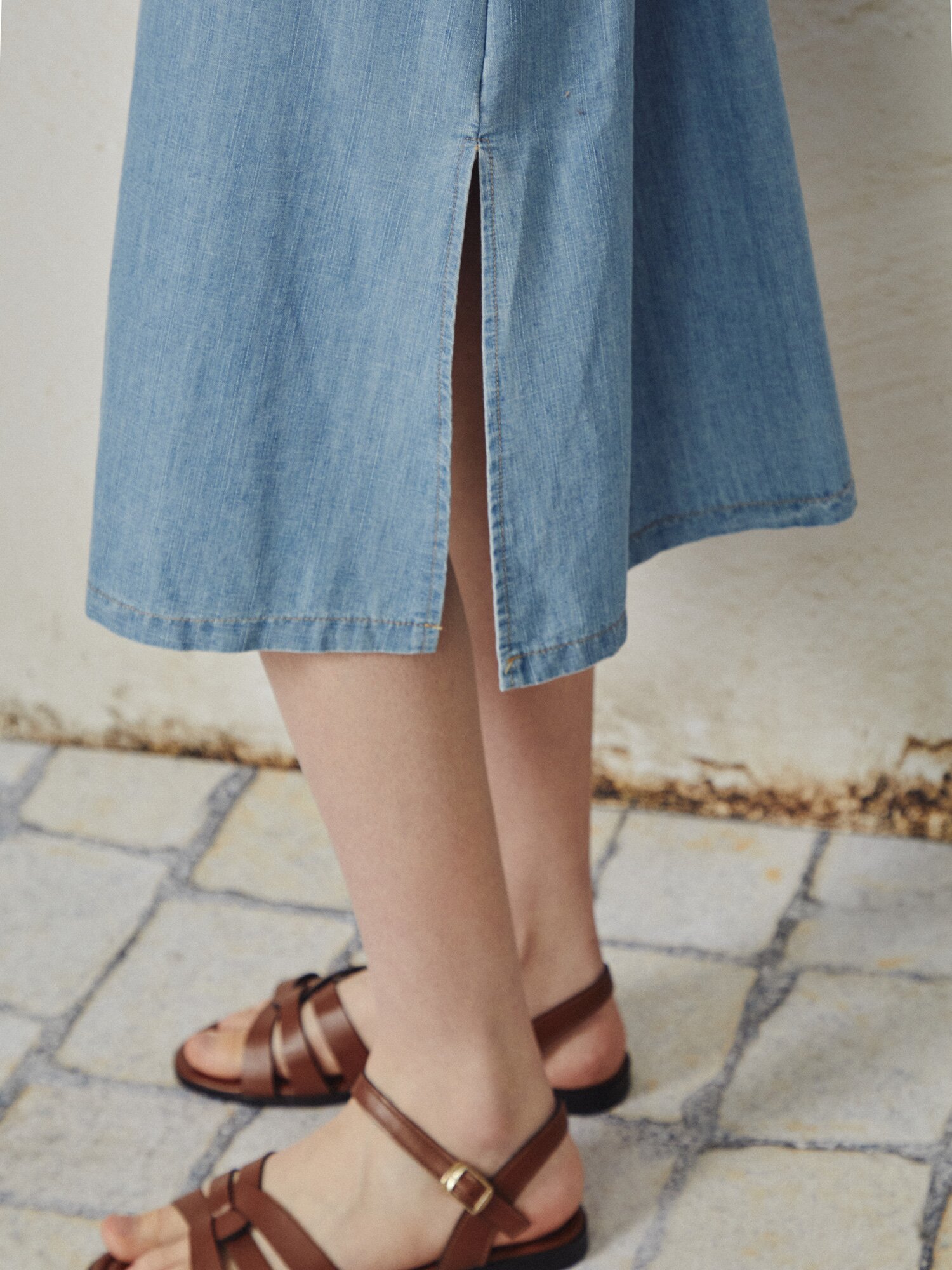 오픈 칼라 데님 롱 원피스 (LIGHT BLUE)