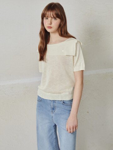 보트넥 언밸런스 풀오버 니트 