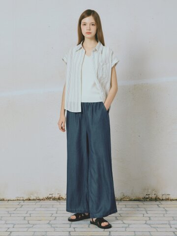 와이드핏 버튼 밴딩 데님팬츠 