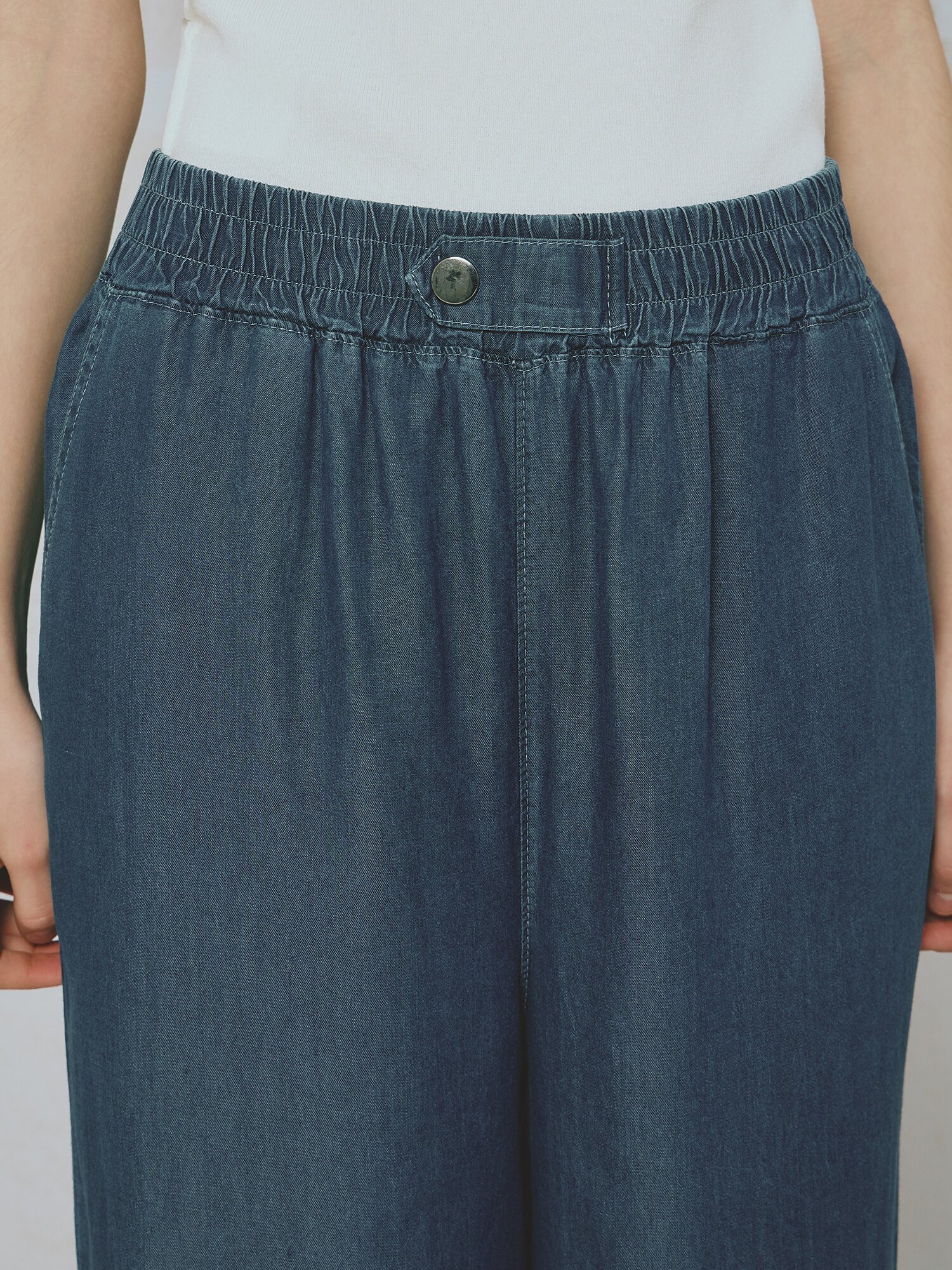 와이드핏 버튼 밴딩 데님팬츠 (DARK BLUE)