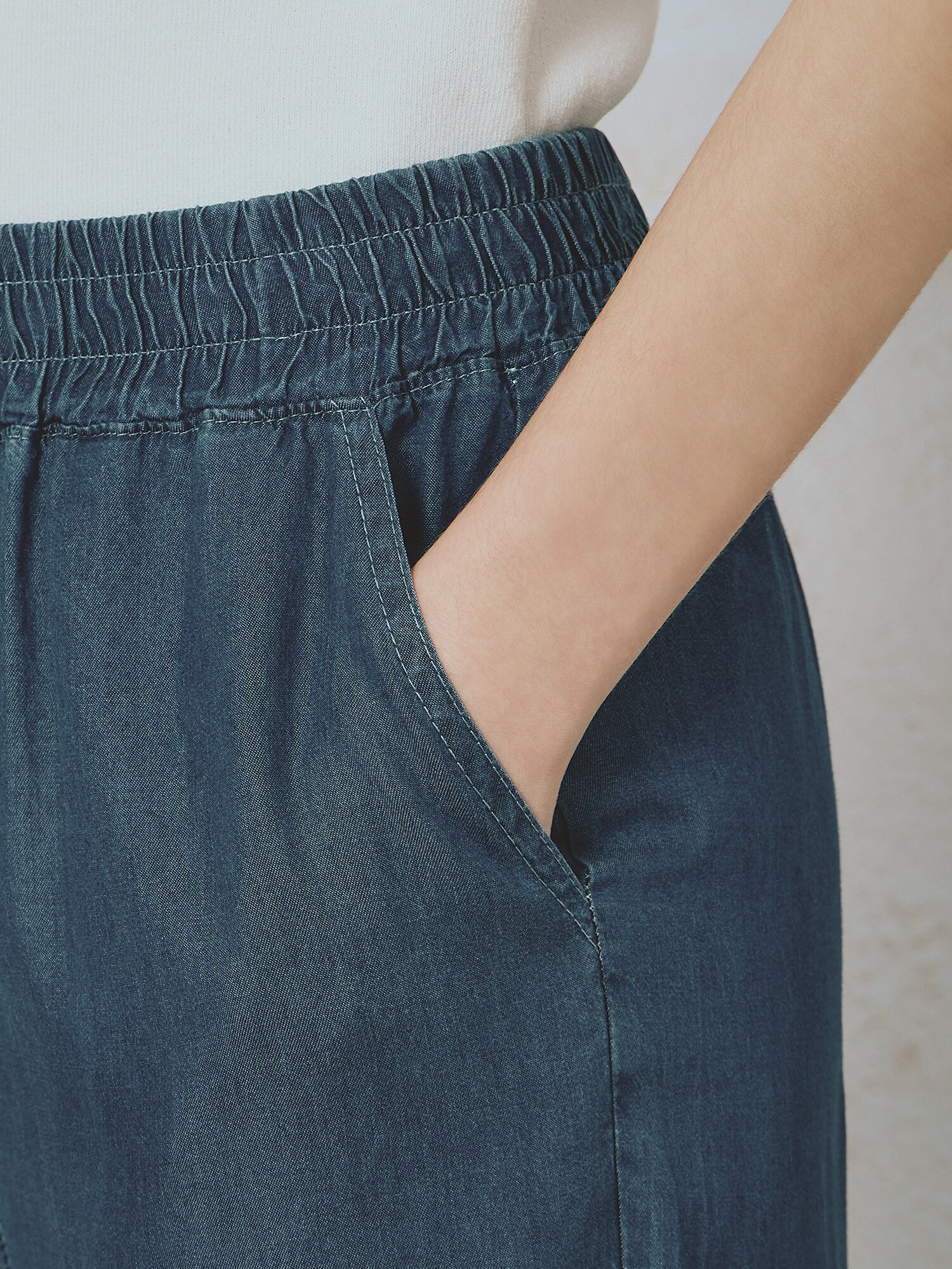 와이드핏 버튼 밴딩 데님팬츠 (DARK BLUE)