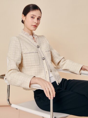 프릴 레이스 칼라 트위드 재킷 